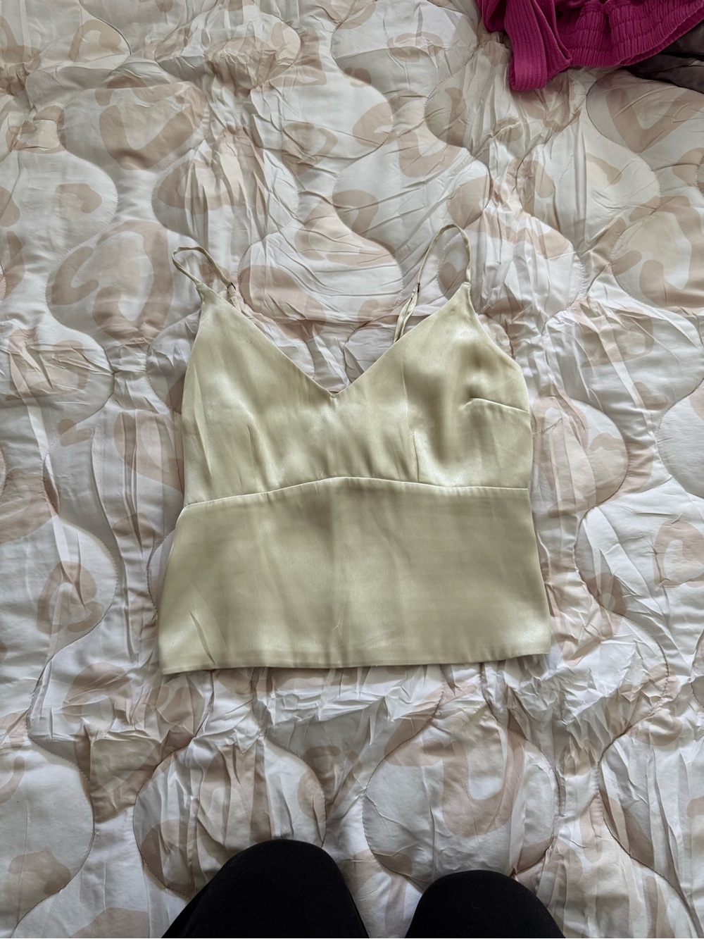 Abercrombie & Fitch Cream Satin V-Neck Spaghetti Strap Camisole